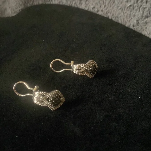 EUC Beautiful Earrings Stamped 925 with Black and White Diamonds - Picture 6 of 10